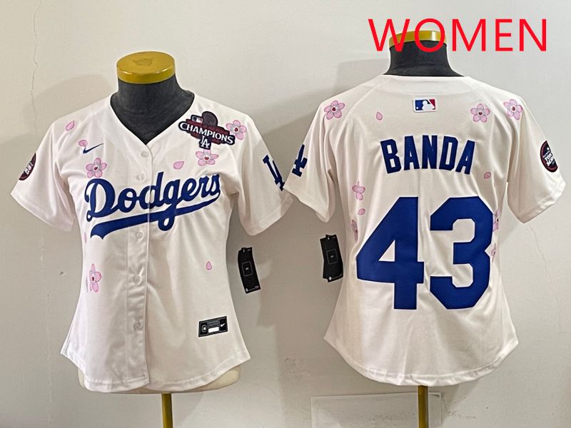 Women Los Angeles Dodgers #43 Banda Cream Sakura Edition 2025 Nike MLB Jersey style 40->youth mlb jersey->Youth Jersey